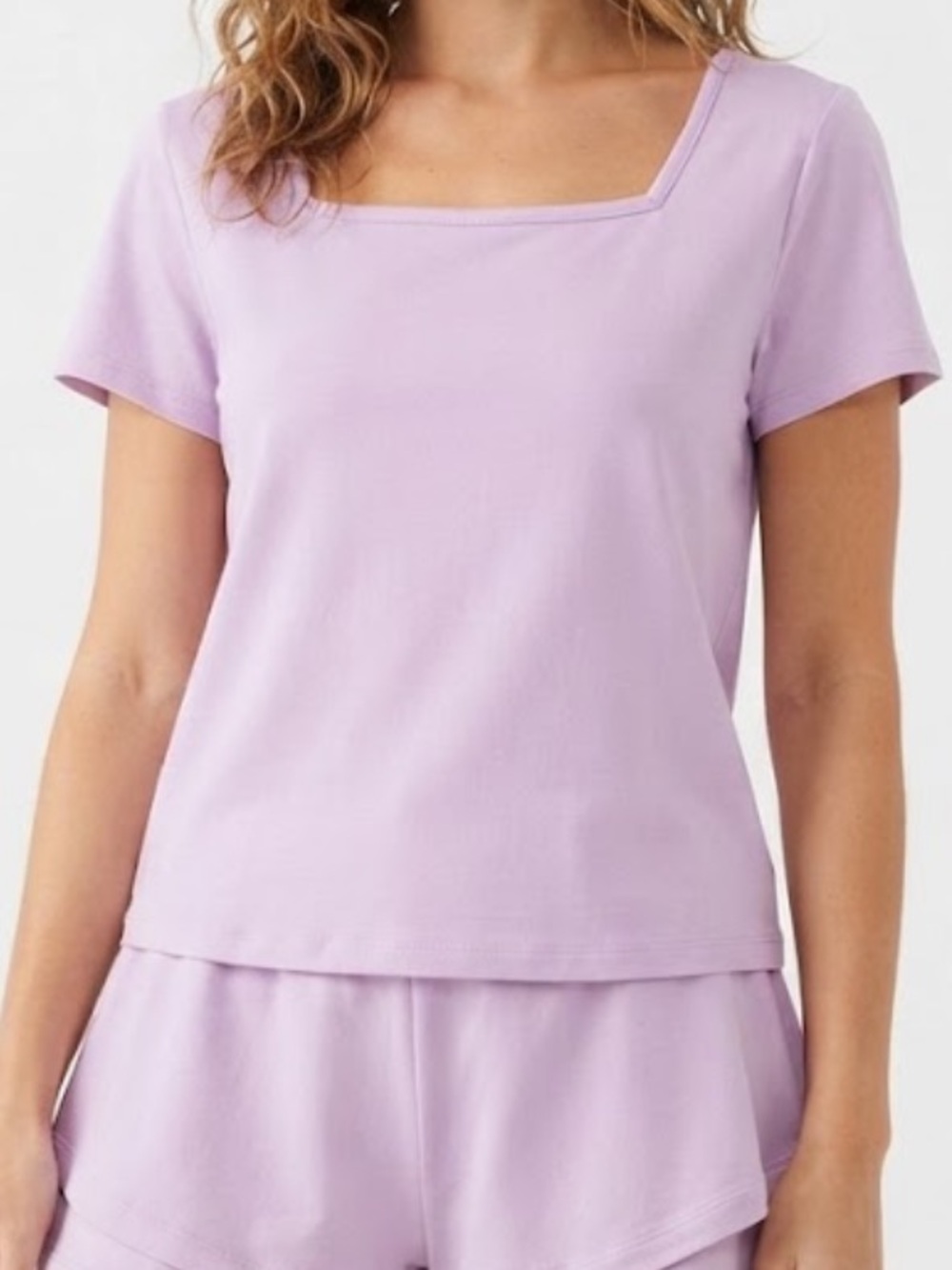 Justice Lilac Square-Neck Short Sleeve Athletic Shorts and Top Set